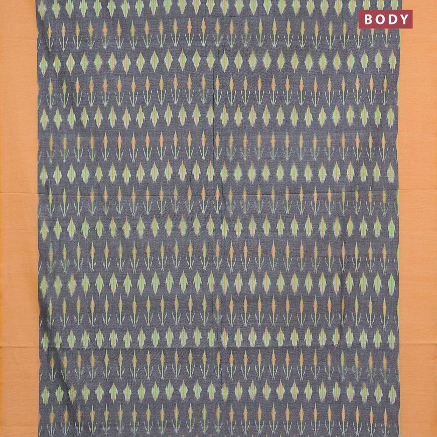 Ikat cotton saree grey and yellow with allover ikat weaves and simple border without blouse