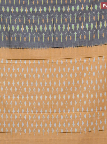 Ikat cotton saree grey and yellow with allover ikat weaves and simple border without blouse