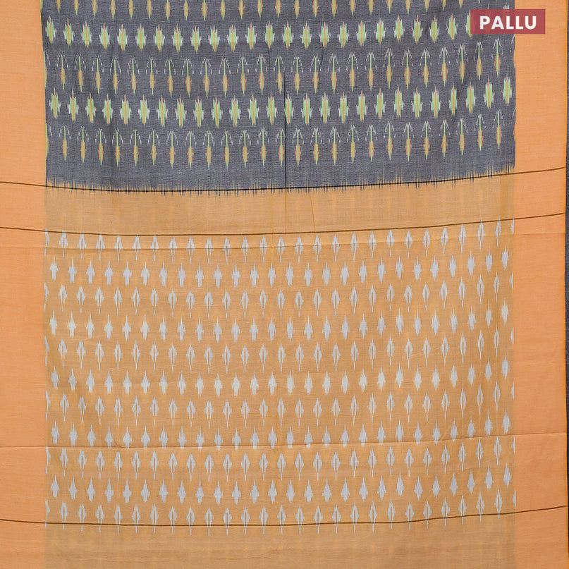 Ikat cotton saree grey and yellow with allover ikat weaves and simple border without blouse