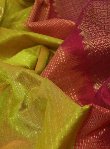 10 yards silk cotton saree yellowish green and maroon with allover zari weaves & buttas and zari woven border