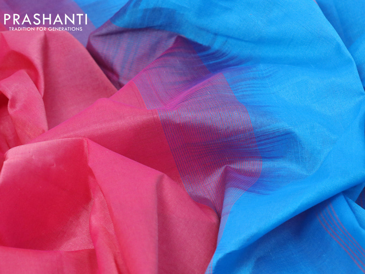 10 yards silk cotton saree pink and light blue with plain body and zari woven simple border