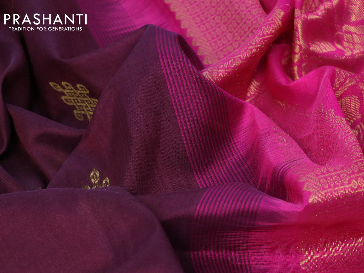 10 yards silk cotton saree deep maroon and pink with zari woven buttas and zari woven border