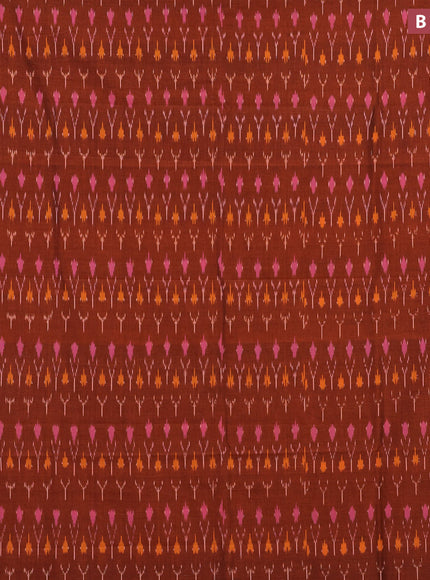 Ikat cotton saree rustic orange and dual shade of pink with allover ikat weaves and simple border without blouse