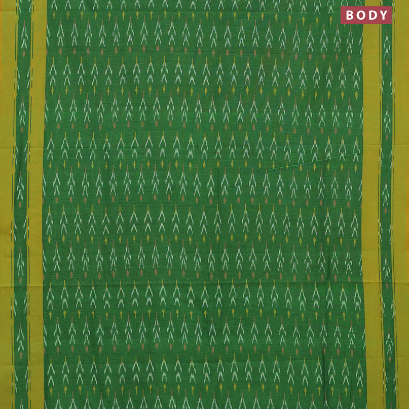 Ikat cotton saree green and yellow with allover ikat weaves and simple border without blouse