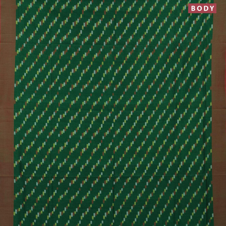 Ikat cotton saree green and dual shade of maroon with allover ikat weaves and simple border without blouse