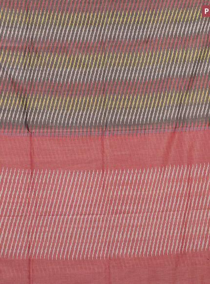 Ikat cotton saree grey and maroon with allover ikat weaves and simple border without blouse