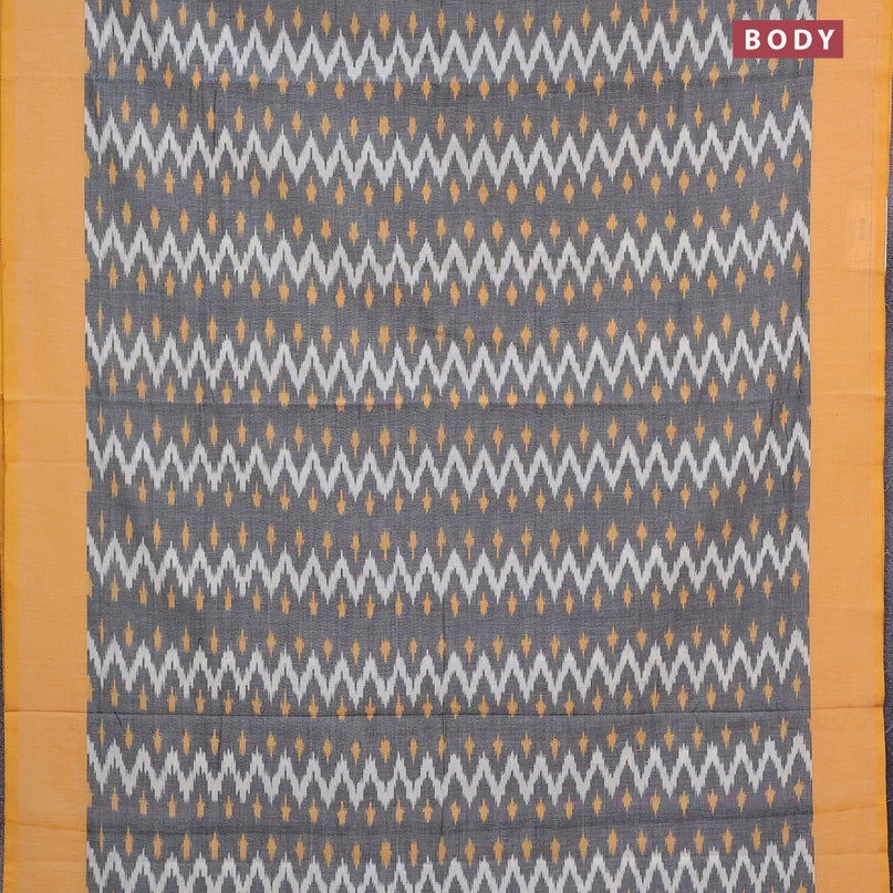 Ikat cotton saree grey and yellow with allover ikat weaves and simple border without blouse