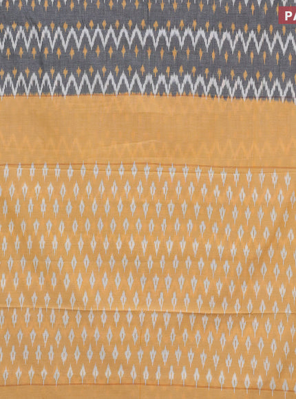 Ikat cotton saree grey and yellow with allover ikat weaves and simple border without blouse