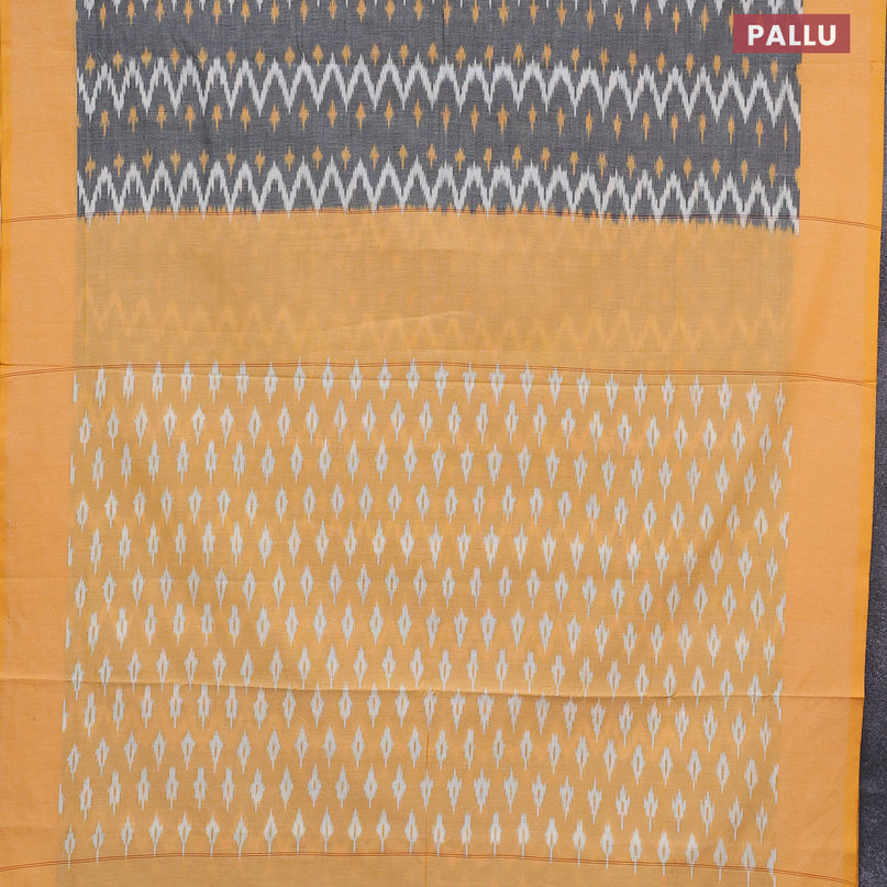 Ikat cotton saree grey and yellow with allover ikat weaves and simple border without blouse