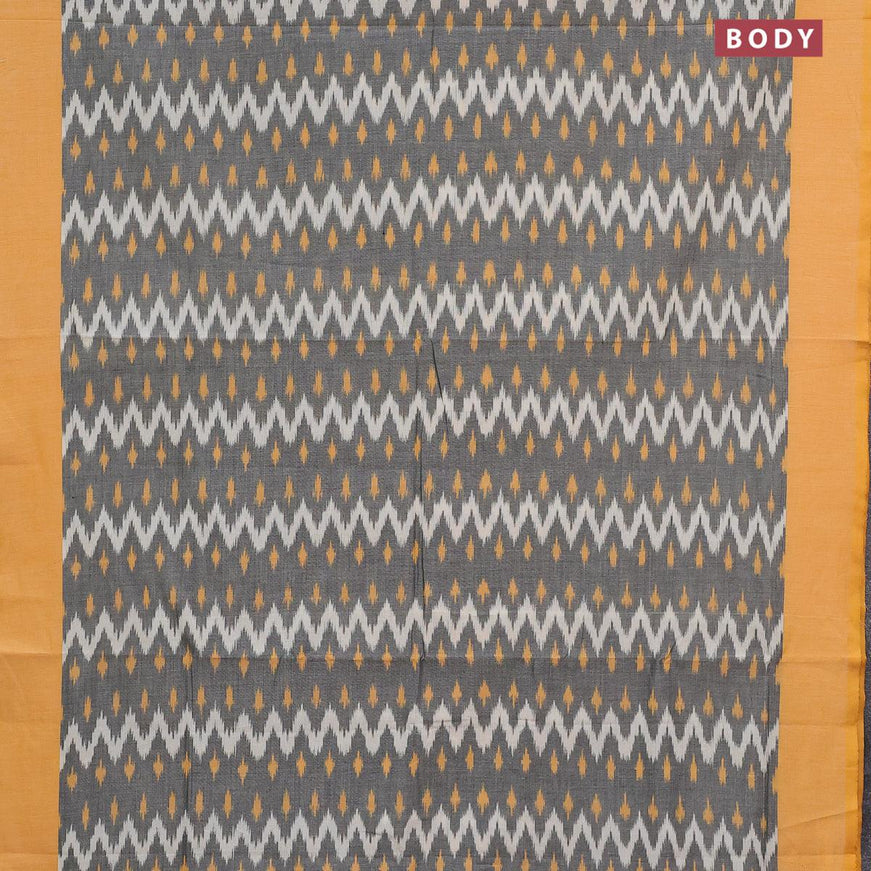 Ikat cotton saree grey and yellow with allover zig zag weaves and simple border without blouse