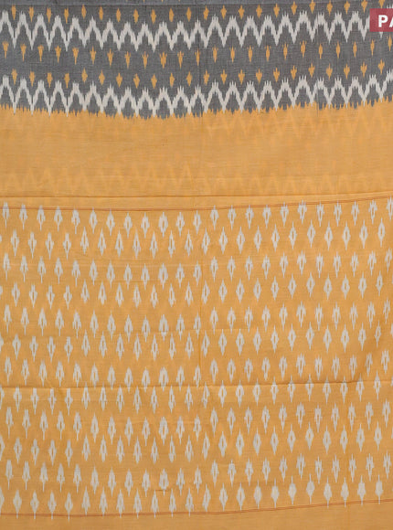 Ikat cotton saree grey and yellow with allover zig zag weaves and simple border without blouse