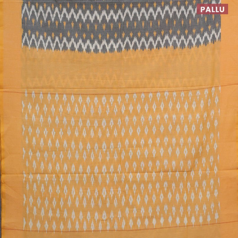 Ikat cotton saree grey and yellow with allover zig zag weaves and simple border without blouse