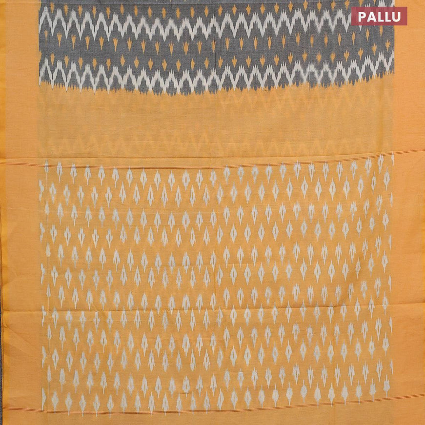 Ikat cotton saree grey and yellow with allover zig zag weaves and simple border without blouse