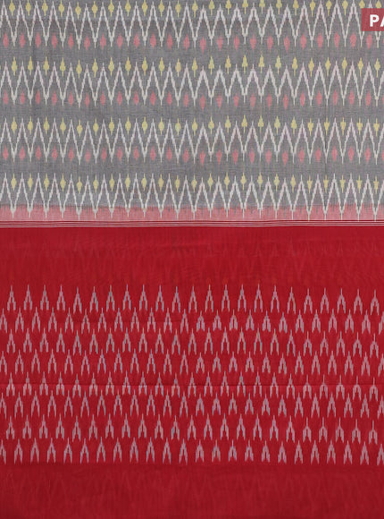 Ikat cotton saree grey and red with allover zig zag weaves and simple border without blouse