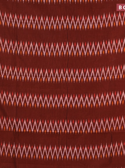 Ikat cotton saree maroon and orange with allover zig zag weaves and simple border without blouse