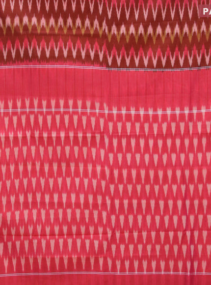 Ikat cotton saree rust shade and dual shade of pinkish orange with zig zag weaves and simple border without blouse