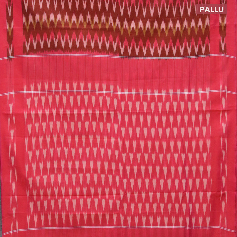 Ikat cotton saree rust shade and dual shade of pinkish orange with zig zag weaves and simple border without blouse