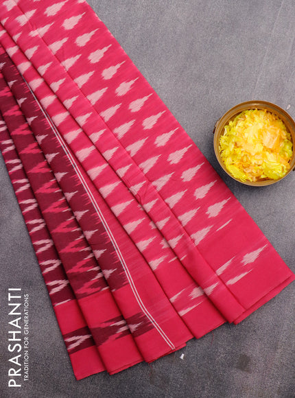 Ikat cotton saree magenta pink and pink with zig zag weaves and simple border without blouse