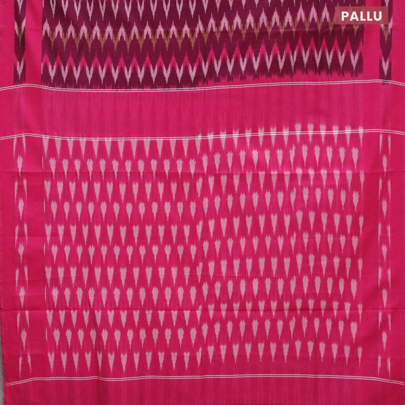 Ikat cotton saree magenta pink and pink with zig zag weaves and simple border without blouse