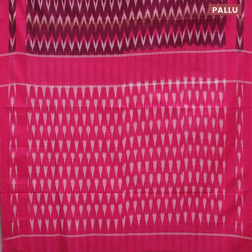 Ikat cotton saree magenta pink and pink with zig zag weaves and simple border without blouse