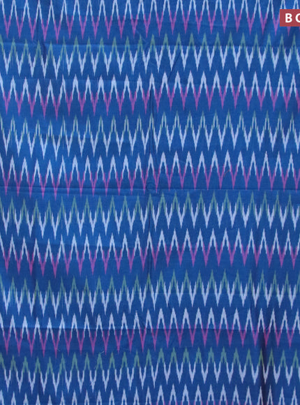 Ikat cotton saree peacock blue and magenta pink with zig zag weaves and simple border without blouse