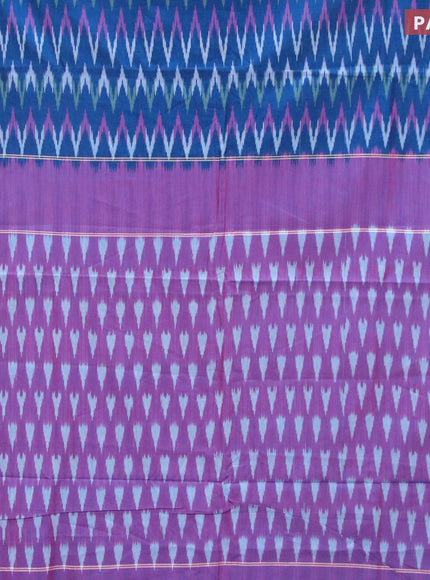 Ikat cotton saree peacock blue and magenta pink with zig zag weaves and simple border without blouse