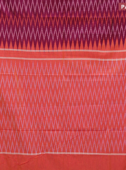 Ikat cotton saree magenta pink and orange with zig zag weaves and simple border without blouse