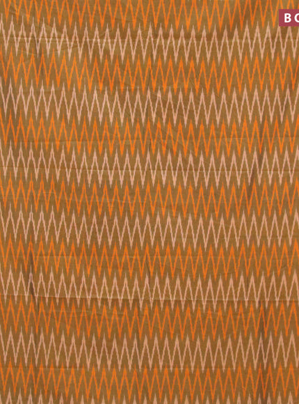 Ikat cotton saree mustard shade and orange with zig zag weaves and simple border without blouse