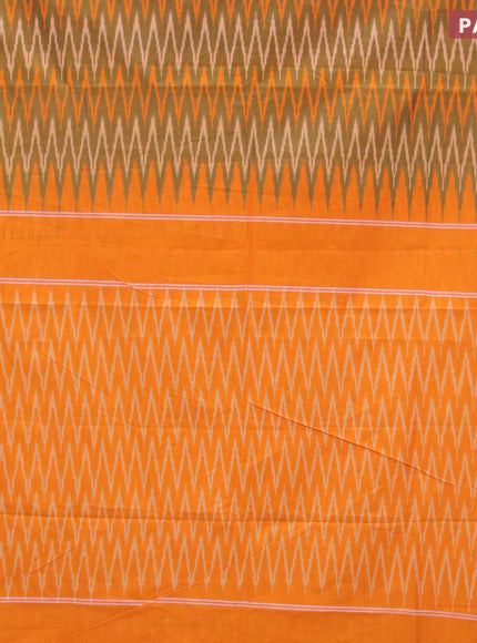 Ikat cotton saree mustard shade and orange with zig zag weaves and simple border without blouse