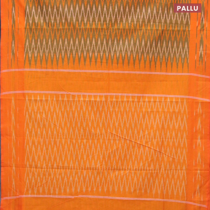 Ikat cotton saree mustard shade and orange with zig zag weaves and simple border without blouse