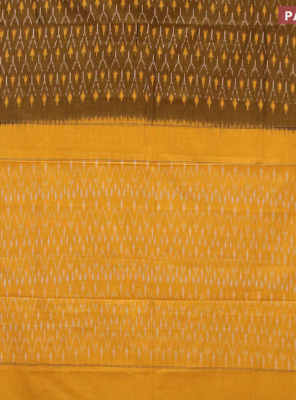 Ikat cotton saree mustard shade and yellow with allover ikat weaves and simple border without blouse