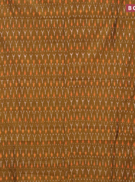 Ikat cotton saree mustard shade and dual shade of pinkish orange with allover ikat weaves and simple border without blouse