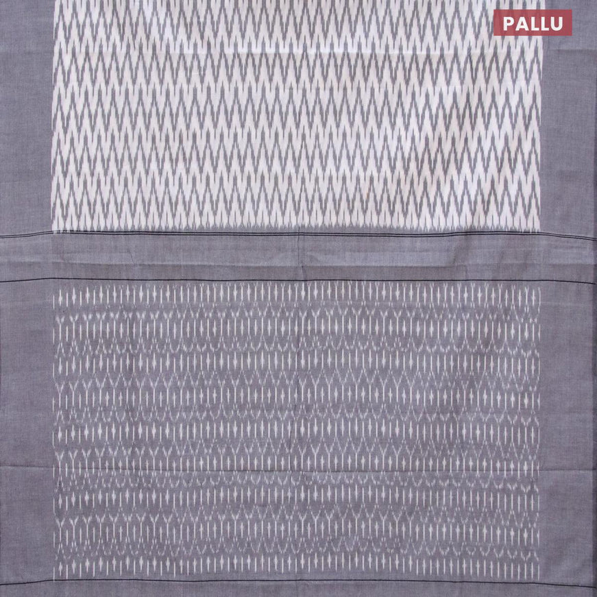 Ikat cotton saree off white and grey with allover ikat weaves and simple border without blouse