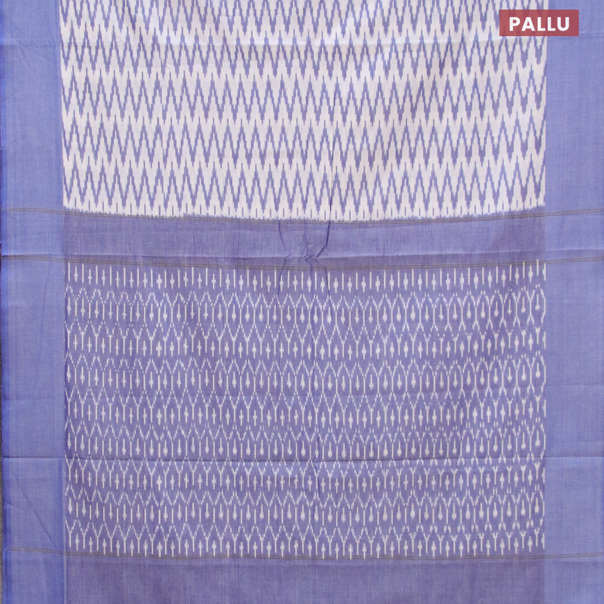 Ikat cotton saree off white and blue with allover zig zag weaves and simple border without blouse