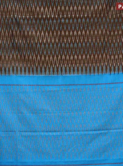 Ikat cotton saree grey and light blue with allover zig zag weaves and simple border without blouse