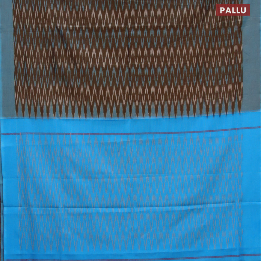 Ikat cotton saree grey and light blue with allover zig zag weaves and simple border without blouse