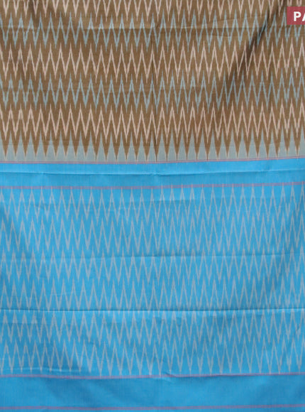 Ikat cotton saree grey shade and light blue with allover zig zag weaves and simple border without blouse