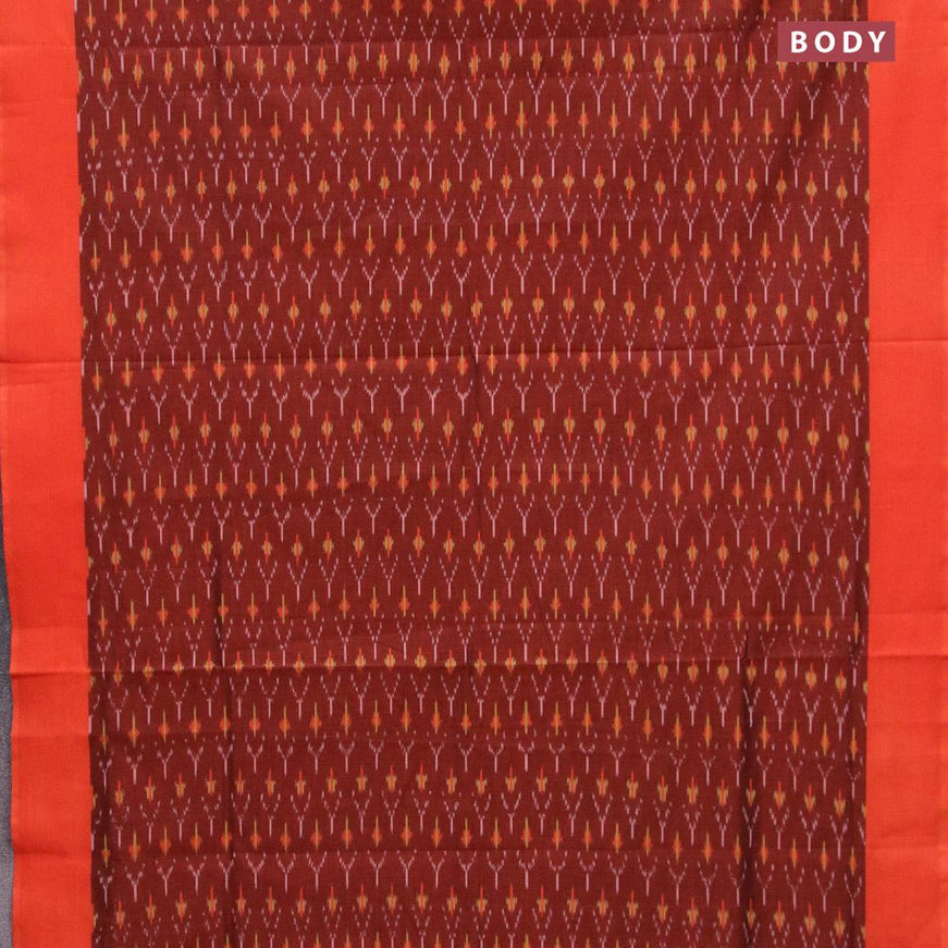 Ikat cotton saree rust shade and orange with allover ikat weaves and simple border without blouse