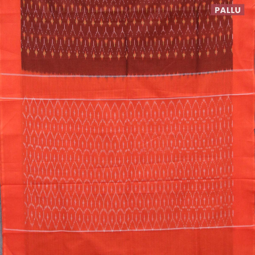 Ikat cotton saree rust shade and orange with allover ikat weaves and simple border without blouse