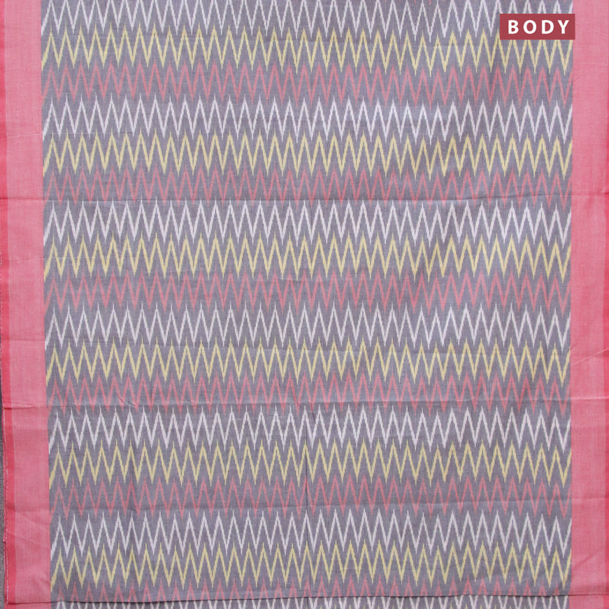 Ikat cotton saree grey and red with allover zig zag weaves and simple border without blouse