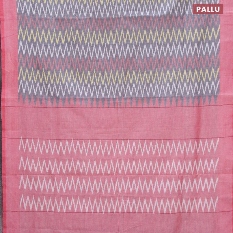 Ikat cotton saree grey and red with allover zig zag weaves and simple border without blouse