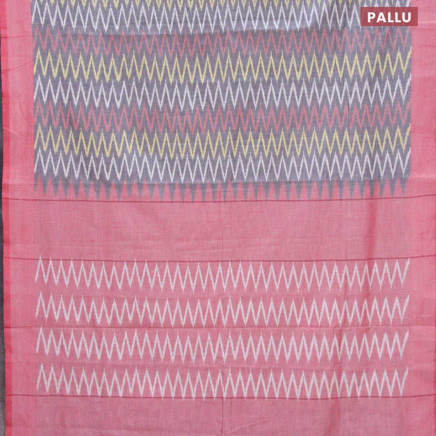 Ikat cotton saree grey and red with allover zig zag weaves and simple border without blouse
