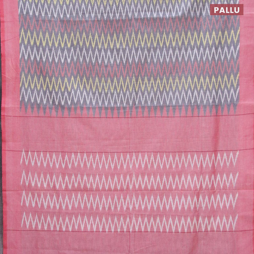 Ikat cotton saree grey and red with allover zig zag weaves and simple border without blouse