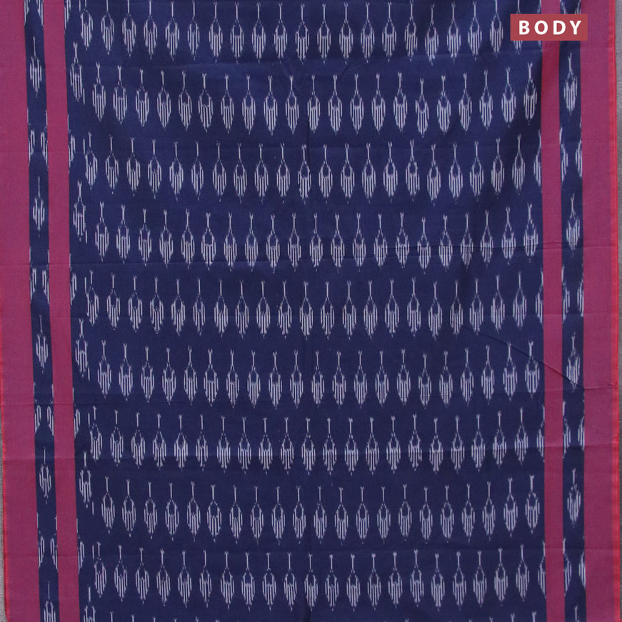 Ikat cotton saree dark peacock blue and pink with allover ikat butta weaves and simple border without blouse