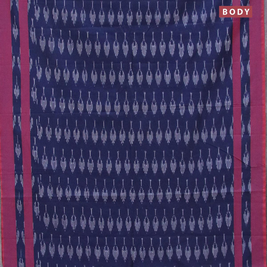 Ikat cotton saree dark peacock blue and pink with allover ikat butta weaves and simple border without blouse