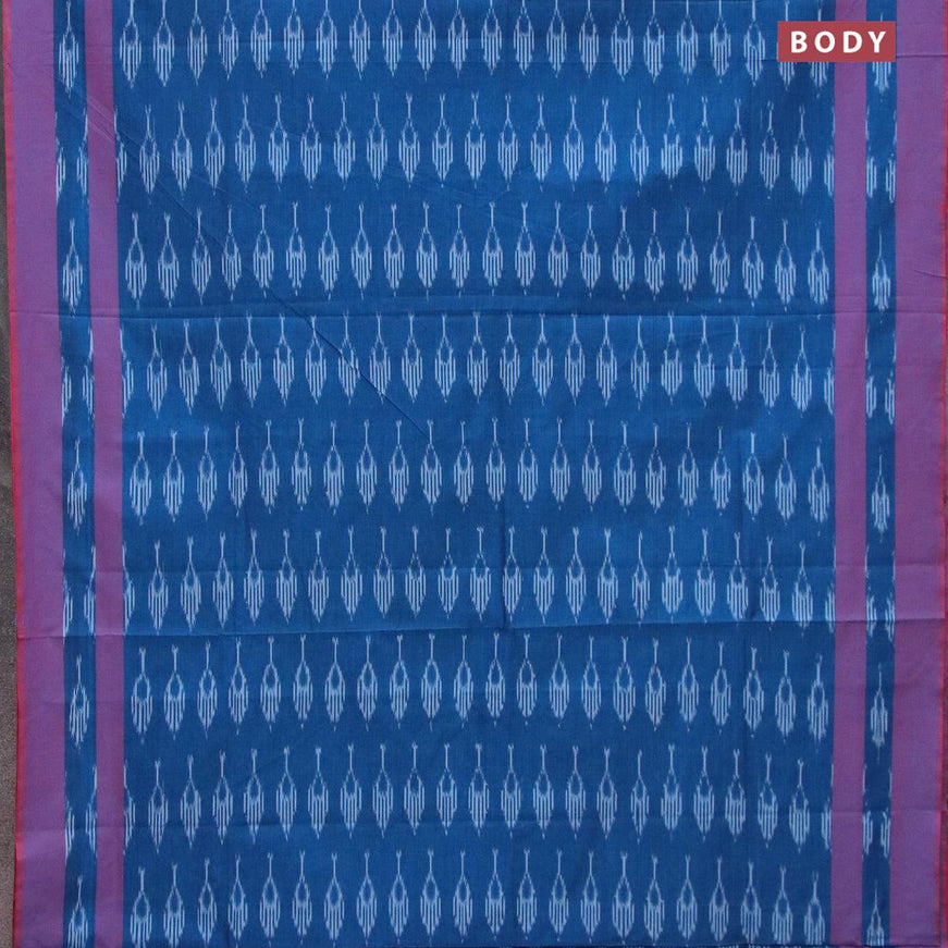 Ikat cotton saree peacock blue and pink with allover ikat butta weaves and simple border without blouse