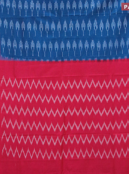 Ikat cotton saree peacock blue and pink with allover ikat butta weaves and simple border without blouse