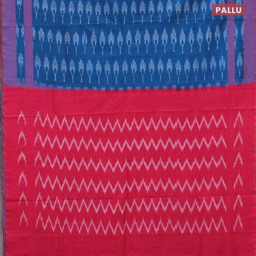 Ikat cotton saree peacock blue and pink with allover ikat butta weaves and simple border without blouse