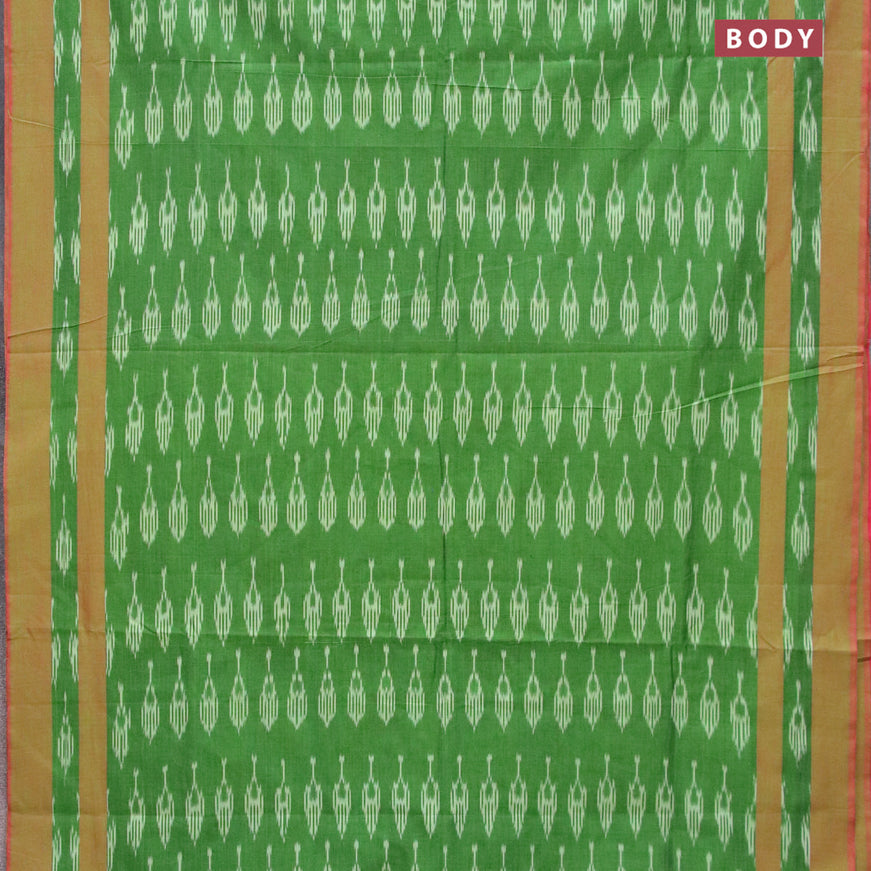 Ikat cotton saree green and pink with allover ikat butta weaves and simple border without blouse
