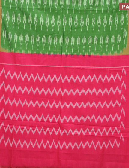 Ikat cotton saree green and pink with allover ikat butta weaves and simple border without blouse